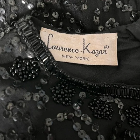 1980S LAURENCE KAZAR BLACK SILK
SEQUIN DRESS size Large - Picture 4 of 14